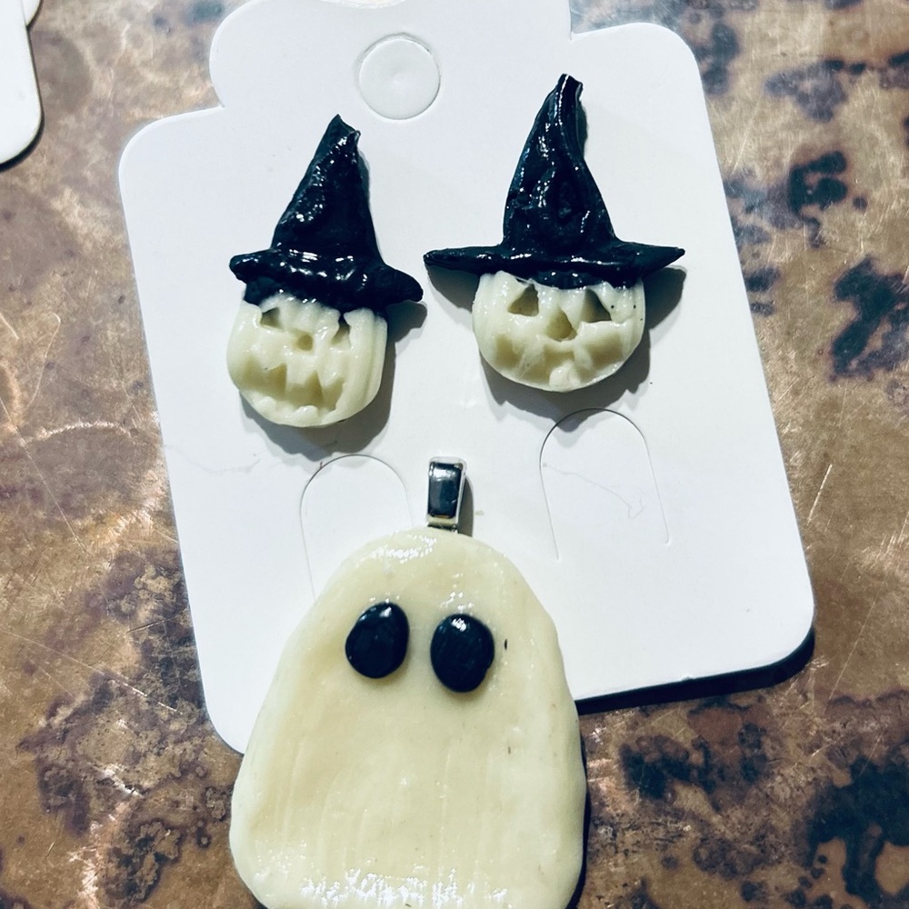 Halloween Ghost and Witch Hat Earrings